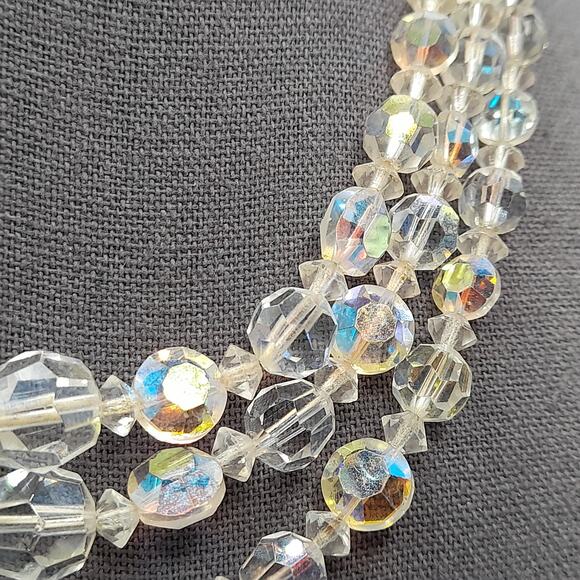 Vintage 1950s Aurora Borealis Crystal Three-Strand Necklace - 16 Inches - Picture 5 of 10